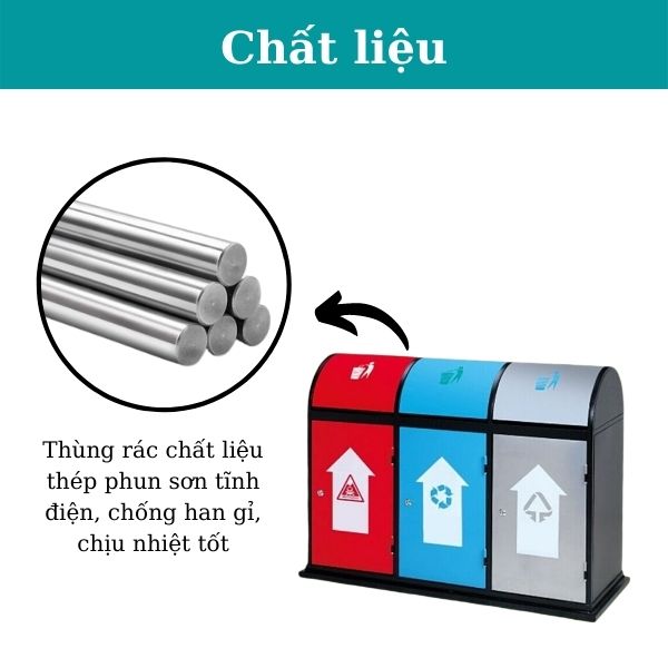 Thùng rác 3 ngăn chất liệu thép sơn tĩnh điện cao cấp