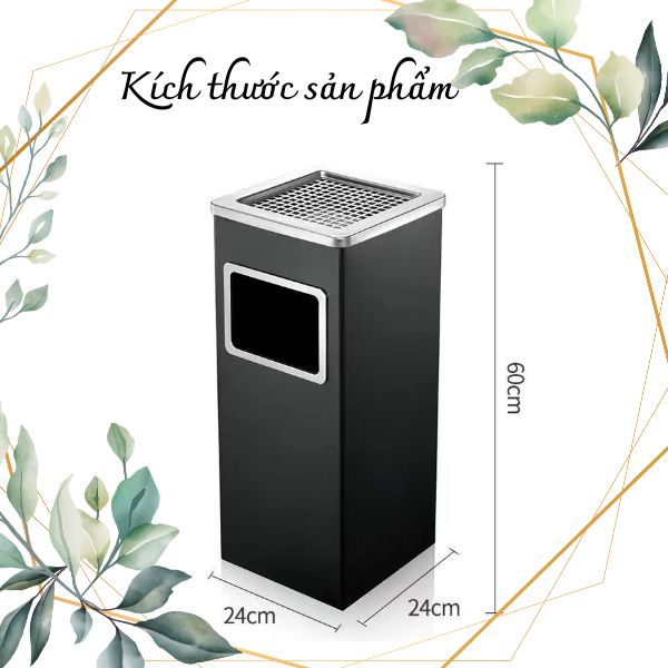 Kích thước thùng rác thép sơn tĩnh điện vuông