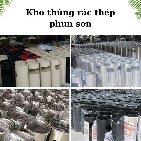 Thùng rác thép phun sơn nắp gạt tàn tròn Ø250