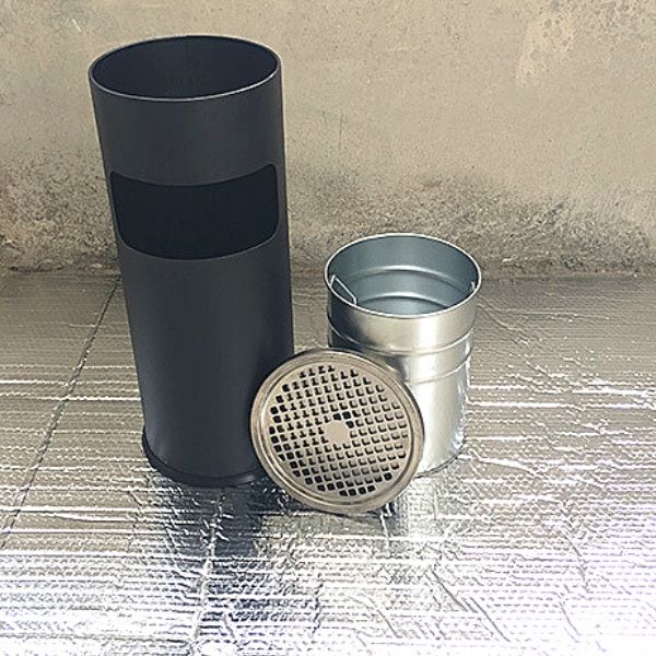 Thùng rác thép phun sơn nắp gạt tàn tròn Ø250