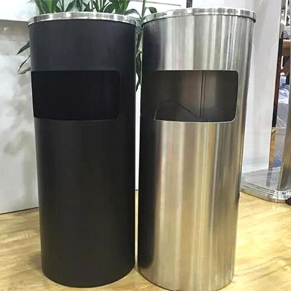 Thùng rác thép phun sơn nắp gạt tàn tròn Ø250