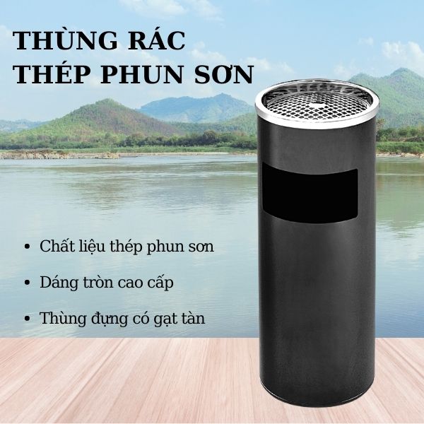 Mẫu thùng rác thép sơn tĩnh điện tròn Ø250 thương hiệu Paloca chính hãng