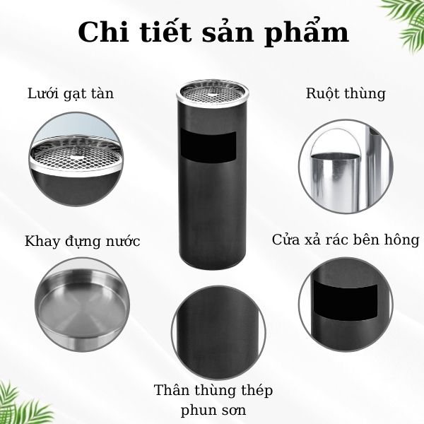 Cấu tạo chi tiết thùng rác thép tròn phun sơn tĩnh điện