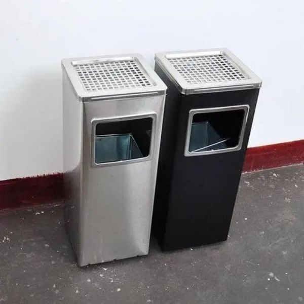 Thùng rác thép phun sơn nắp gạt tàn vuông