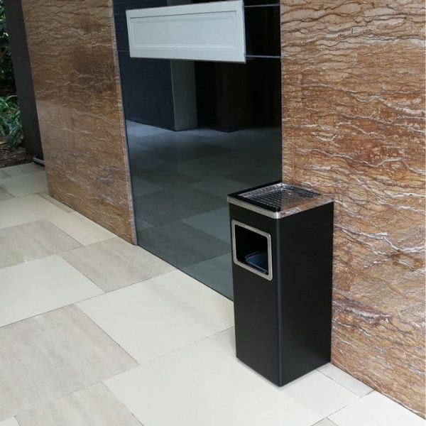 Thùng rác thép phun sơn nắp gạt tàn vuông