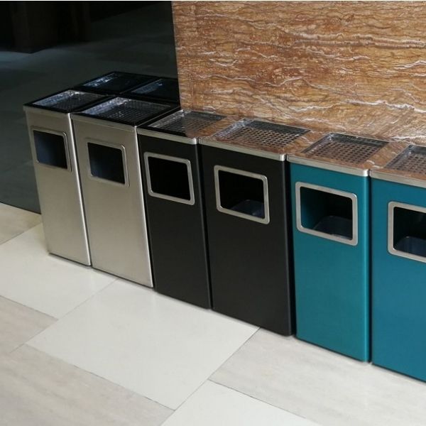 Thùng rác thép phun sơn nắp gạt tàn vuông