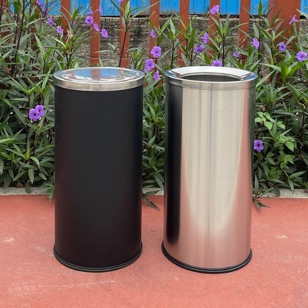 Thùng rác thép phun sơn nắp lật Ø300