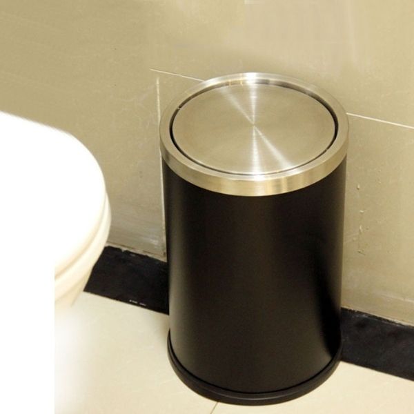 Thùng rác thép phun sơn nắp lật Ø300