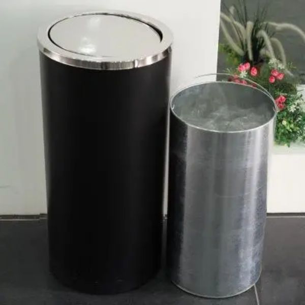 Thùng rác thép phun sơn nắp lật Ø300