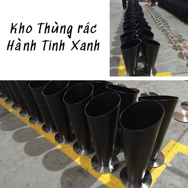 Thùng rác thép phun sơn tròn nắp gạt tàn Ø305