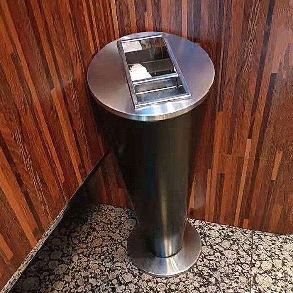 Thùng rác thép phun sơn tròn nắp gạt tàn Ø305