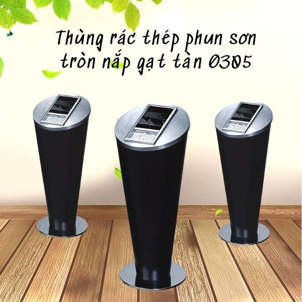 Mẫu thùng rác thép sơn tĩnh điện đế tròn có gạt tàn tiện dụng