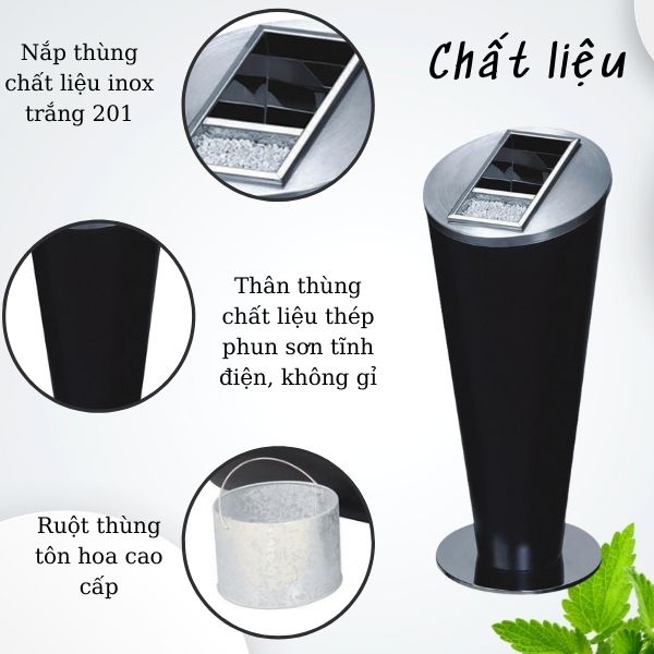 Thùng rác thép phun sơn tròn nắp gạt tàn Ø305