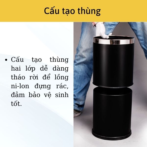 Cấu tạo thùng rác 2 lớp dễ dàng tháo rời