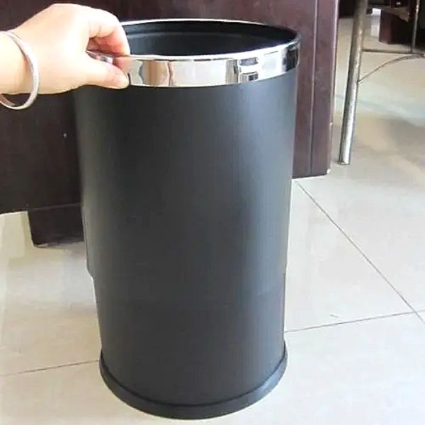 Thùng rác thép phun sơn viền inox Ø225