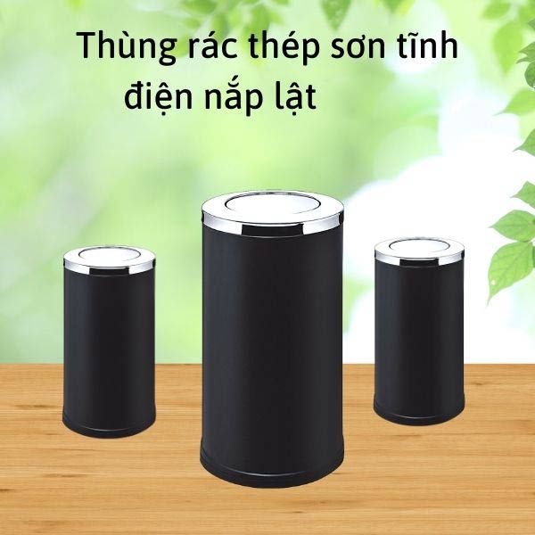Mẫu thùng rác thép phun sơn tĩnh điện nắp lật cao cấp, chất lượng