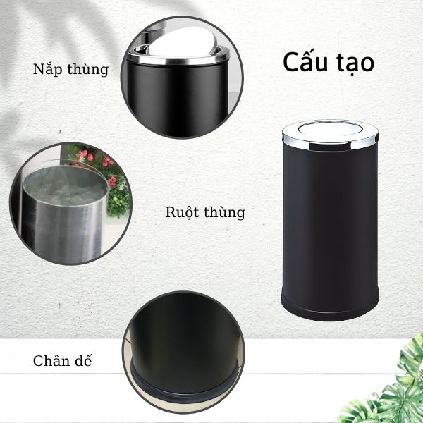 Chi tiết cấu tạo thùng rác thép phun sơn nắp lật