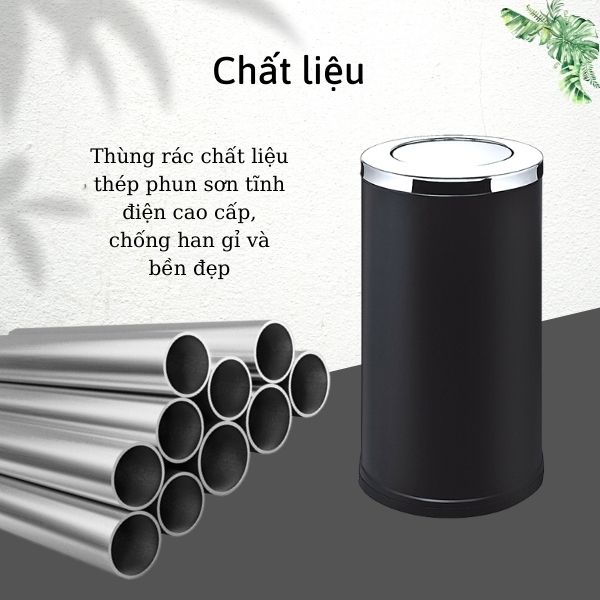 Thùng rác thép nắp lật phi 250 làm từ chất liệu thép phun sơn không gỉ