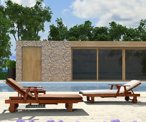 Ghế hồ bơi gỗ vừa dùng để nghỉ ngơi, vừa nằm tắm nắng tiện dụng