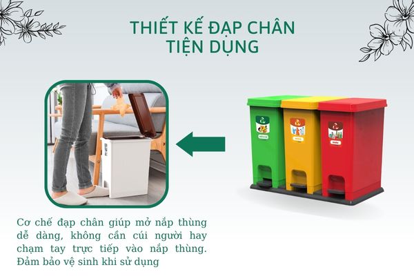 Thùng đựng rác đạp chân, đảm bảo vệ sinh
