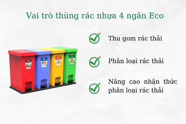 Vai trò quan trọng của bộ 4 thùng rác nhựa Eco trong phân loại rác