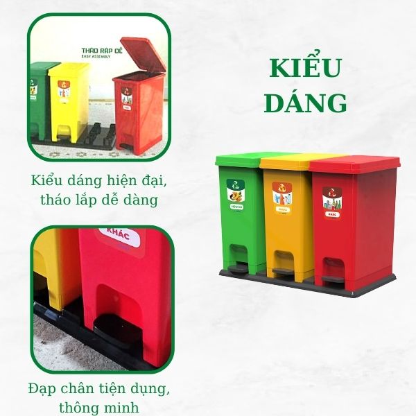 Kiểu dáng thùng rác Eco đạp chân tiện dụng, đảm bảo vệ sinh