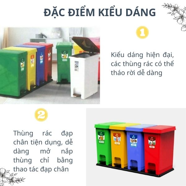 Đặc điểm nổi bật về kiểu dáng của thùng rác Eco 4 ngăn
