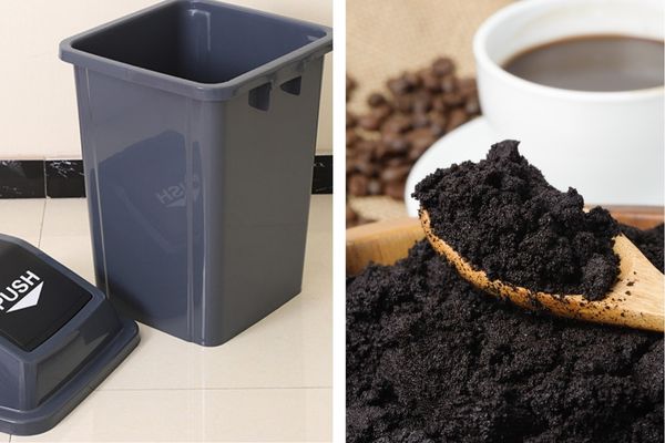 Dùng bã cà phể bỏ vào trong thùng rác