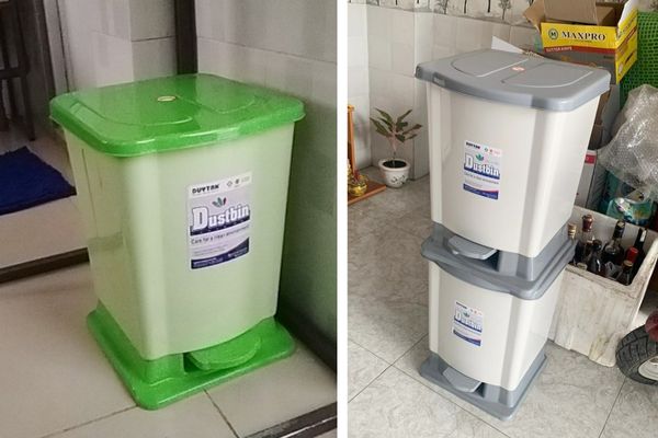Hình thực tế thùng rác Push nắp lật Duy Tân