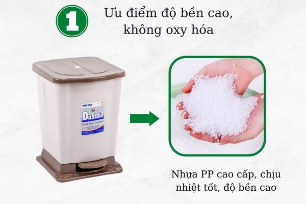 Tính năng bền đẹp, không oxy hóa khi sử dụng của thùng đựng rác Duy Tân