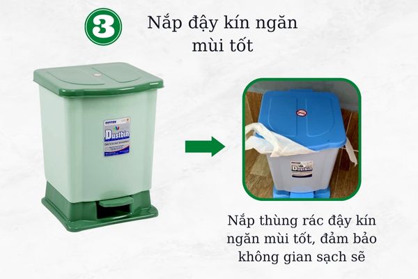 Thùng rác nhựa nắp kín, ruột đựng nhựa cứng ngăn mùi tốt