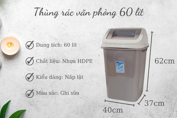 Thông số thùng rác nắp lật 60 lít