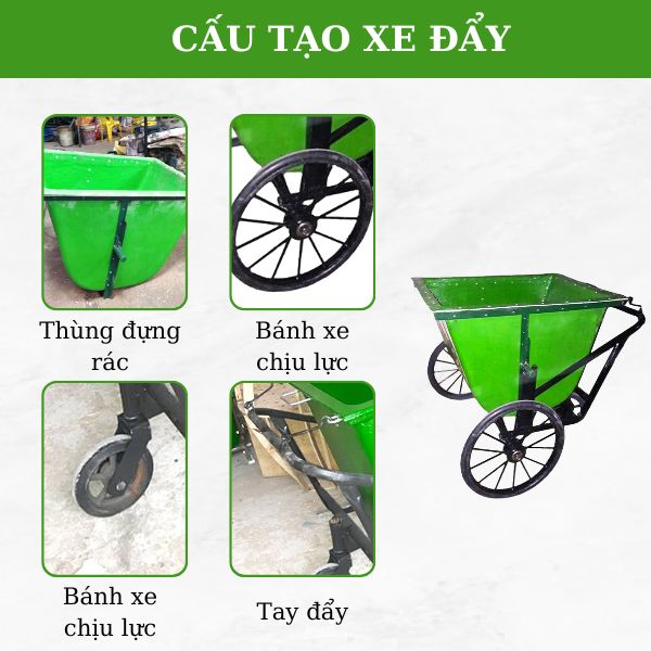 Cấu tạo xe gom rác 3 bánh nhựa composite