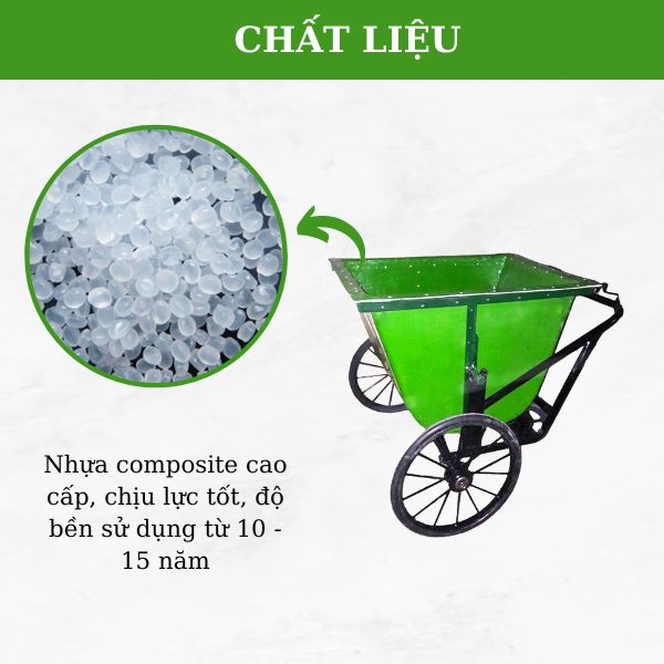 Chất liệu xe đẩy rác bằng nhựa composite độ bền cao, chịu lực tốt