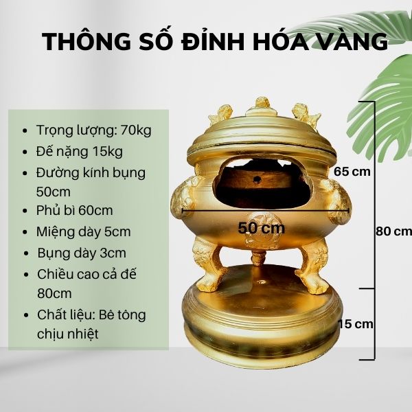 Chi tiết kích thước lư hóa vàng
