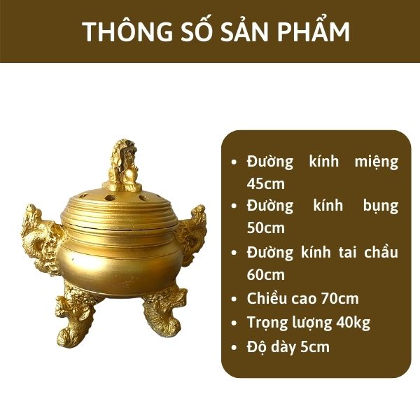 Chi tiết kích thước đỉnh hóa vàng bằng gốm Bát Tràng