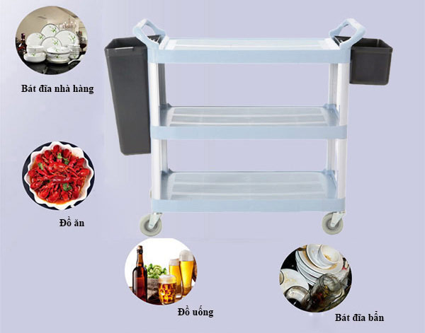 Xe đẩy đồ ăn dọn bàn đa năng mang 2 công dụng một lúc