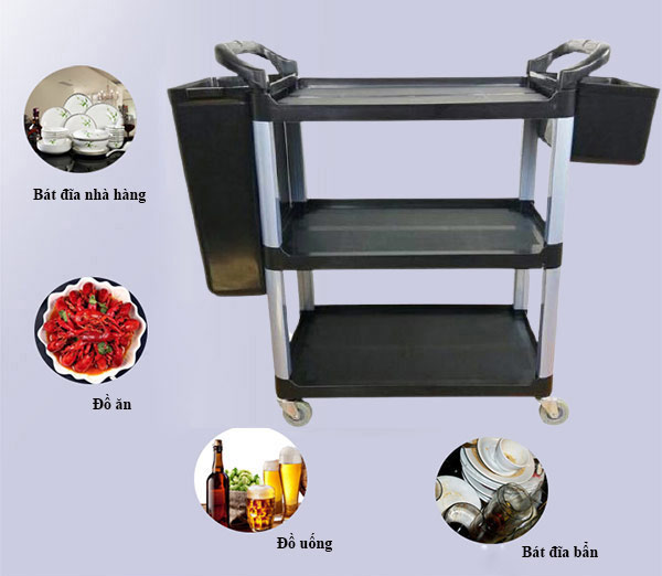 Xe đẩy vừa làm nhiệm vụ dọn bàn và vận chuyển đồ ăn