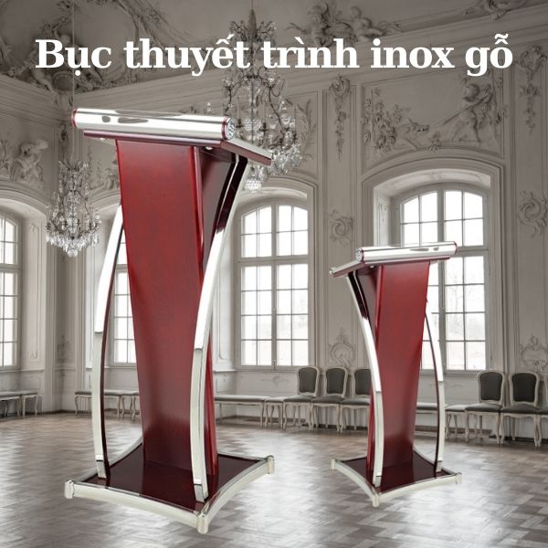 Mẫu bục phát biểu inox gỗ nâu cao cấp, chất lượng của Hành Tinh Xanh