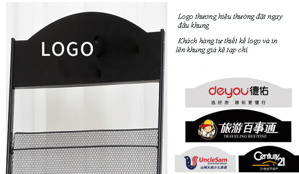 Nơi thiết kế logo gắn trên khung kệ tạp chí