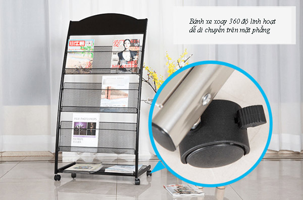 Bánh xe của kệ tạp chí xoay 360 độ