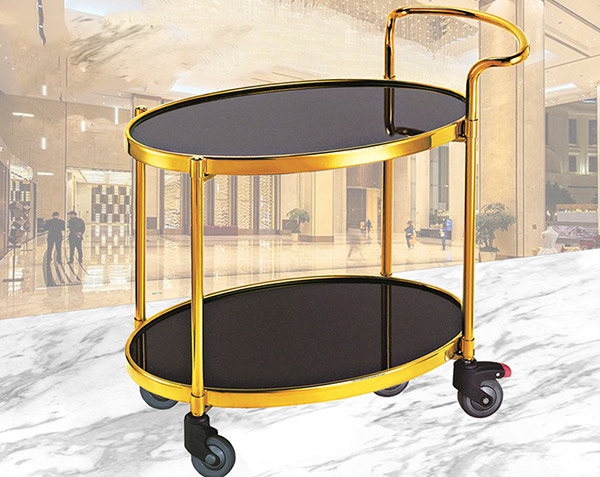 Mẫu xe chở rượu khung inox mạ vàng, mặt kệ bằng kính