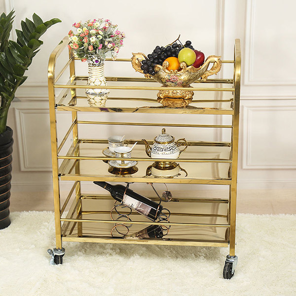 Xe chở rượu trà bằng inox mạ vàng