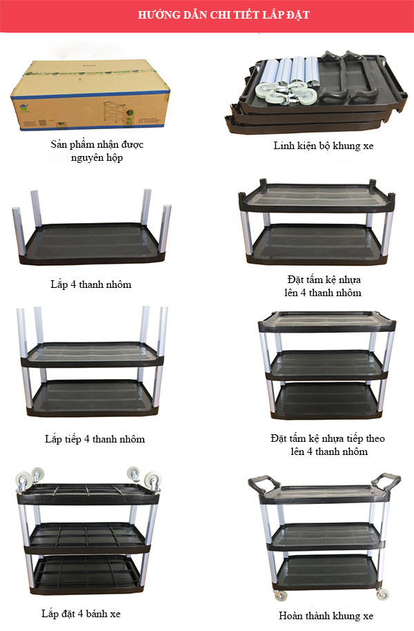Tham khảo các bước lắp đặt xe đẩy thức ăn nhựa