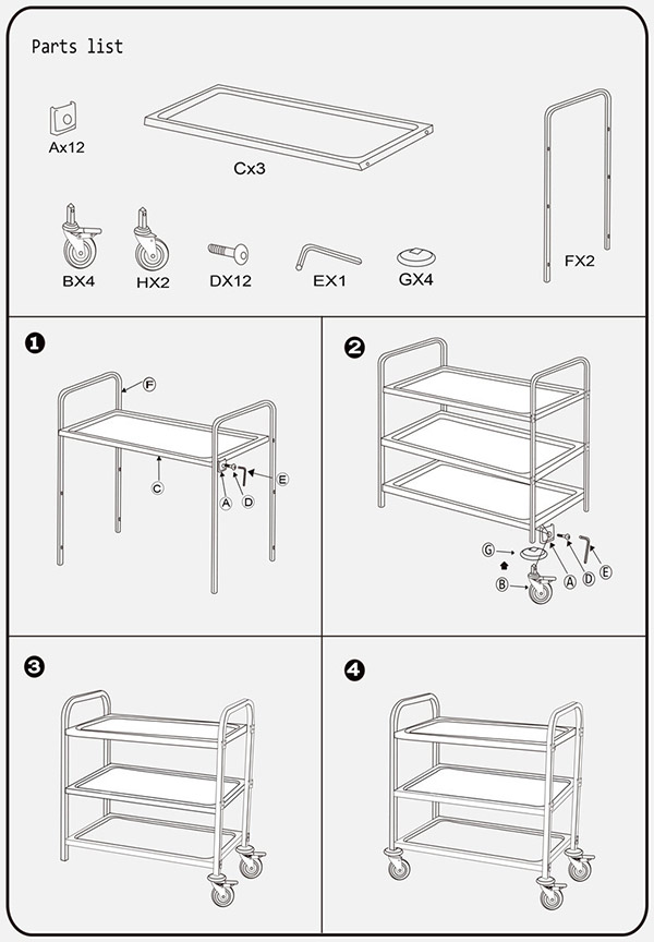 Cách lắp đặt xe đẩy inox loại có gờ chặn