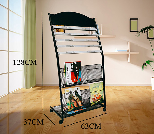 Kệ tạp chí có bánh xe thường có kích thước lớn nên sẽ đựng được nhiều sách, tạp chí