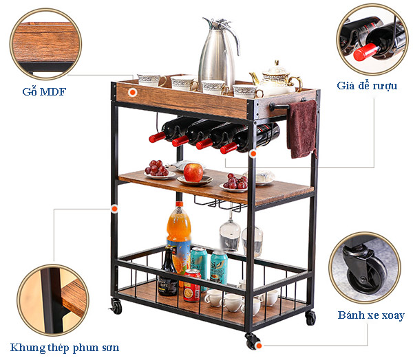 Quan tâm đến chất liệu gỗ, kết cấu xe đẩy rượu