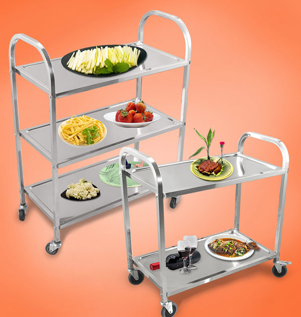 Xe chở đồ ăn inox loại 3 tầng, 2 tầng