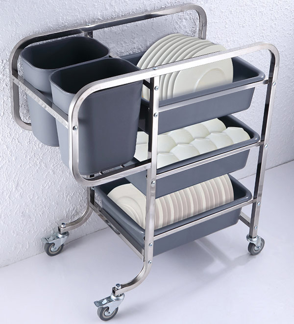 Xe dọn bát đĩa nhà hàng sở hữu khung inox