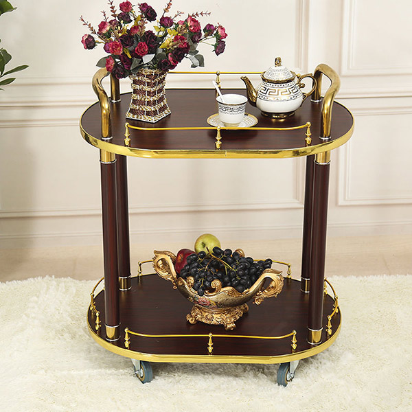 Xe chở rượu gỗ kết hợp inox mạ vàng